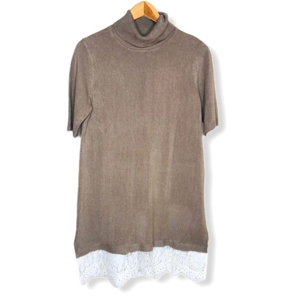 apt. 9 Taupe Tunic Turtleneck Short Sleeve Sweater